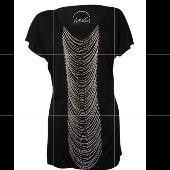 INC International Concepts Tops - Silver Chain Necklace Detail Tee Long Stretch INC